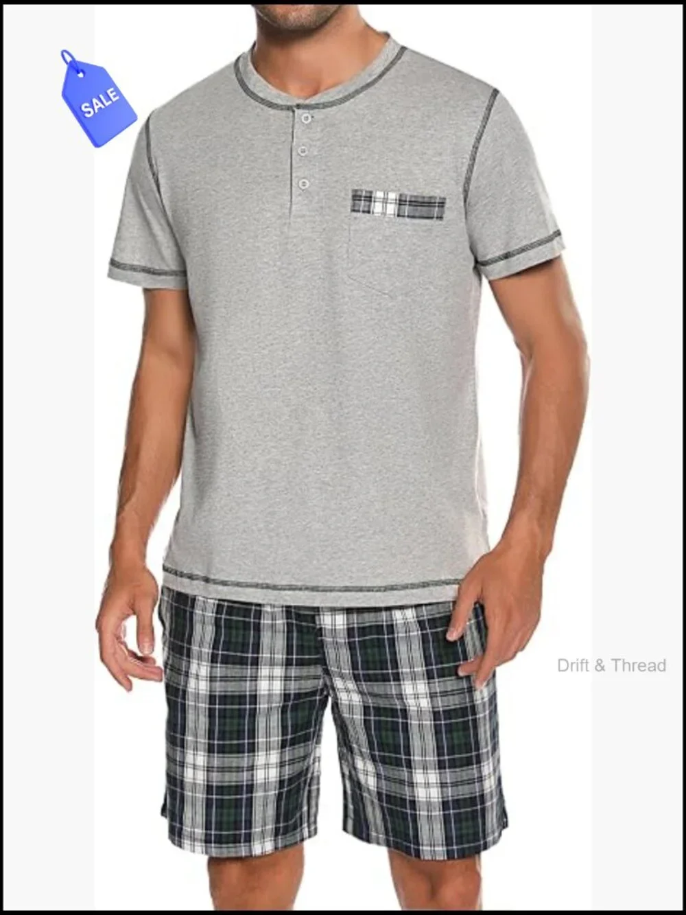 Men's Cotton Pajama Set 2-Piece Short Sleeve Sleepwear Lounge Shorts